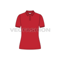 Womens classic red polo shirt flat sketch, front view