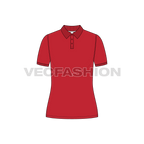 Womens classic red polo shirt flat sketch, front view