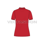 Womens classic red polo shirt flat sketch, back view