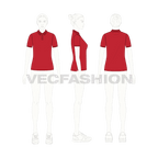 Womens classic red polo shirt flat sketch, croqui sketch