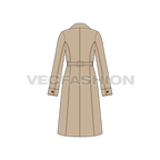 Women's Classic Trench Coat flat sketch, back view