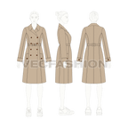 Women's Classic Trench Coat flat sketch, croqui sketch