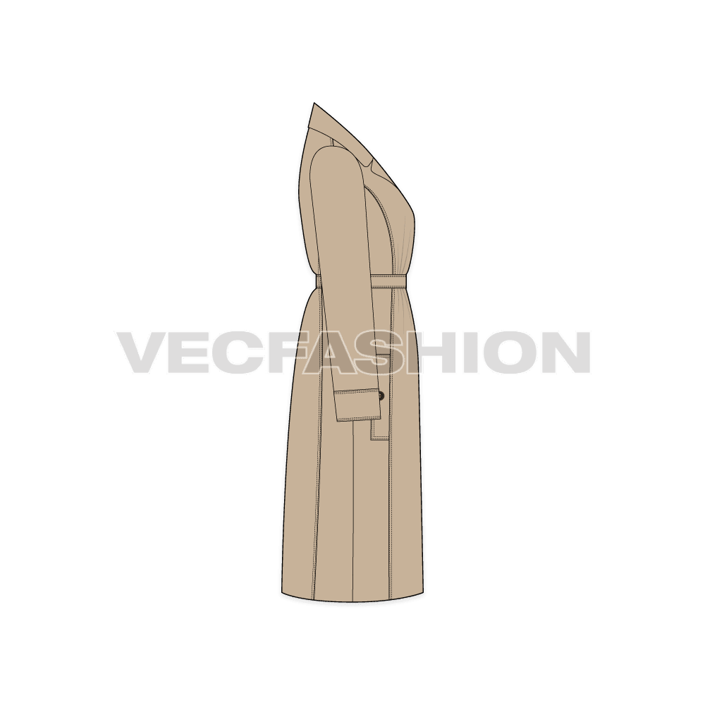 Women's Classic Trench Coat flat sketch, side view