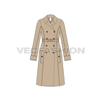 Women's Classic Trench Coat flat sketch, front view