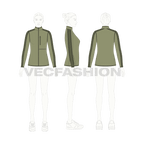 Womens climbing fleece jacket flat sketch, croqui sketch