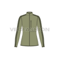 Womens climbing fleece jacket flat sketch, front view