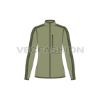 Womens climbing fleece jacket flat sketch, front view