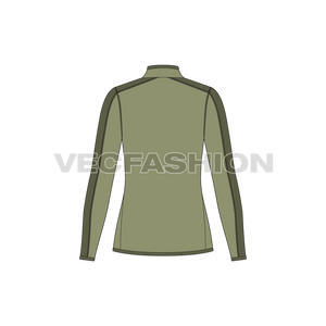 A vector template for Women's Climbing Fleece Jacket. It is colored in olive green color with a darker tone of it to give a thick bold stripe.