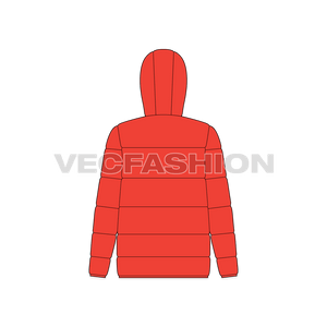 A vector illustrator template of Women's Climbing Puffer Jacket. It is showing a heavy quilting inside and front closure is a waterproof zipper with zipped pockets on sides.