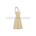 Womens cocktail party dress flat sketch, side view