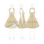 Womens cocktail party dress flat sketch, croqui sketch