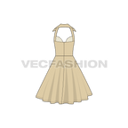 Womens cocktail party dress flat sketch, back view