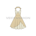 Womens cocktail party dress flat sketch, front view