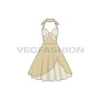Womens cocktail party dress flat sketch, front view
