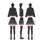 Womens cocktail set flat sketch, showing all views, front, side and back