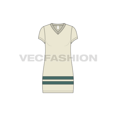 A vector template for Women's College Pullover. It has a small v neck with two contrast stripes at the bottom. Usually made for college sport or events with big number print on it.