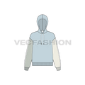 Womens color blocked hoodie, multi color flat sketch, front view