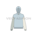 Womens color blocked hoodie, multi color flat sketch, front view