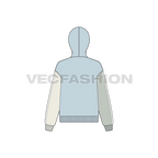 Womens color blocked hoodie, multi color flat sketch, back view