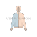 Womens color blocked hoodie, powder blue peach flat sketch, front view