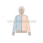Womens color blocked hoodie, powder blue peach flat sketch, front view