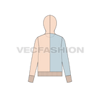 Womens color blocked hoodie, powder blue peach flat sketch, back view