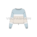 Womens color blocked pullover crop top flat sketch, front view