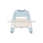 Womens color blocked pullover crop top flat sketch, front view
