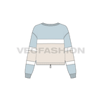 Womens color blocked pullover crop top flat sketch, back view