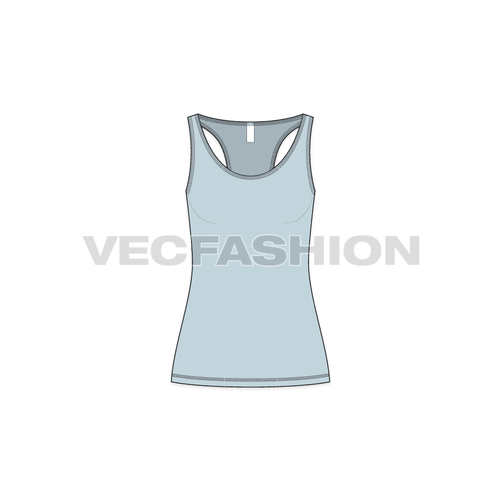 Womens comfort fit racerback tank flat sketch, front view
