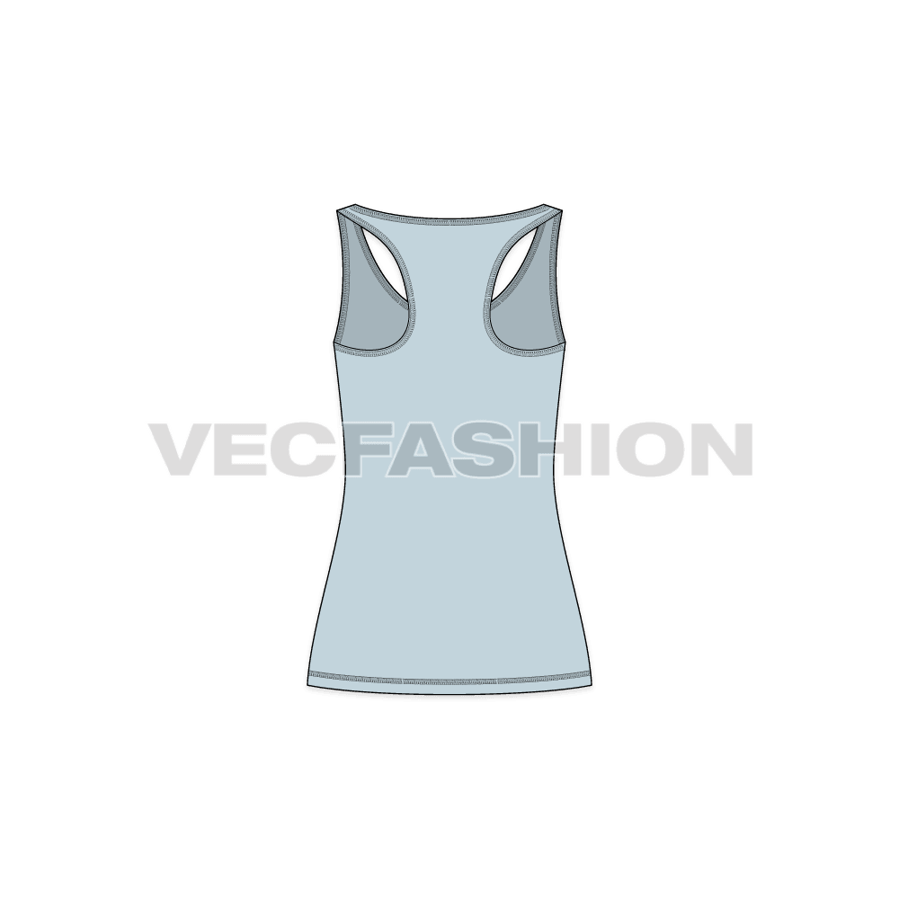 Womens comfort fit racerback tank flat sketch, back view
