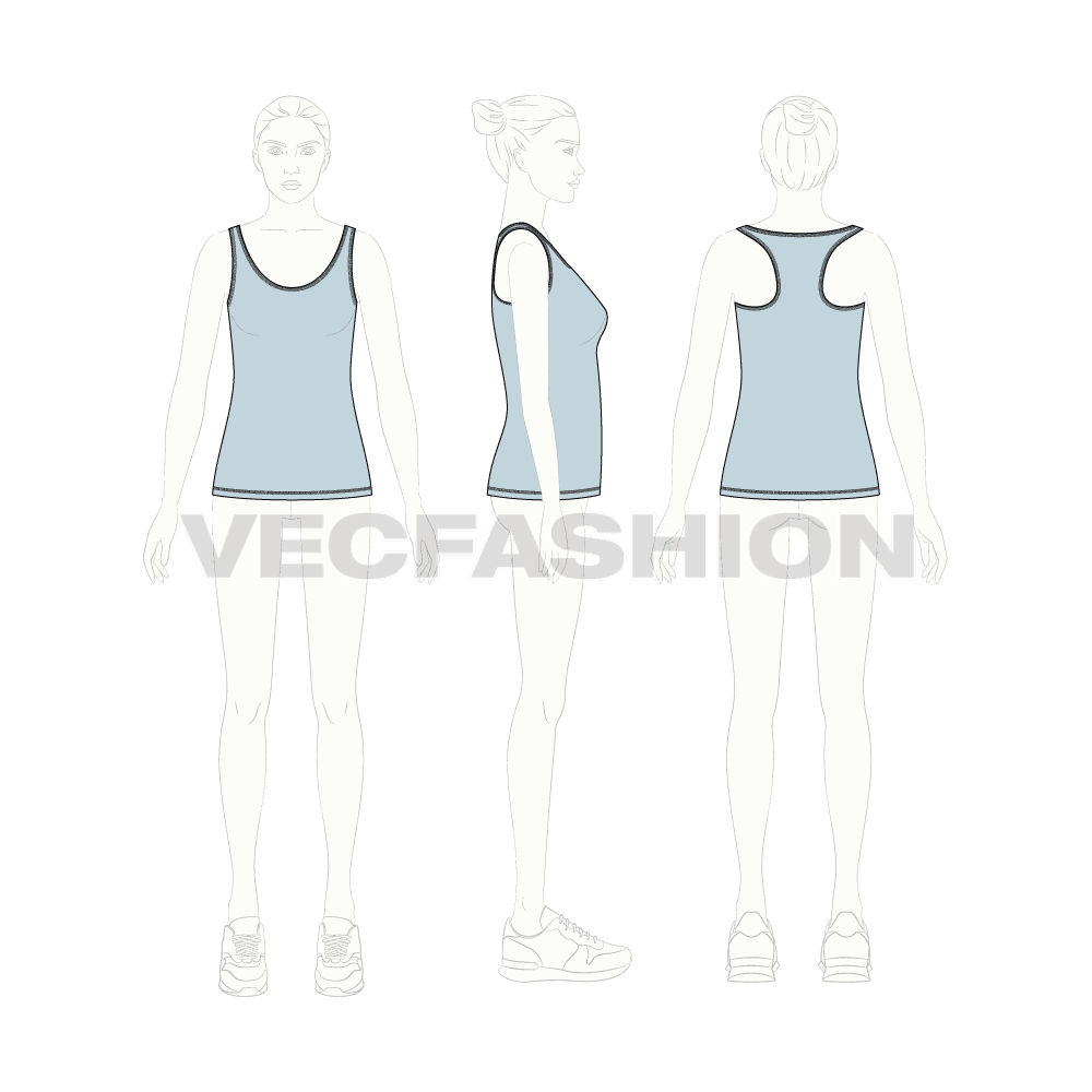 Womens comfort fit racerback tank flat sketch, croqui sketch