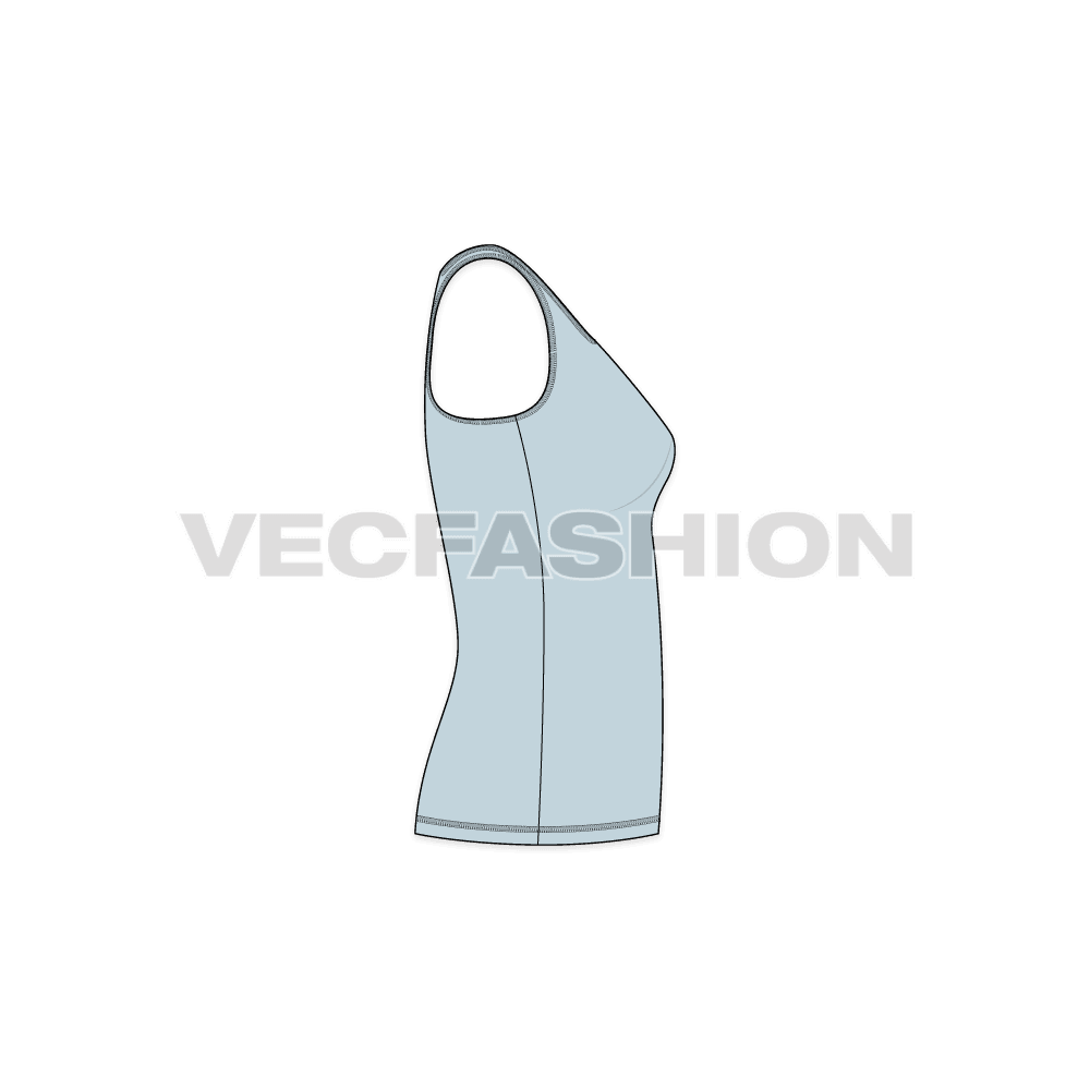 Womens comfort fit racerback tank flat sketch, side view