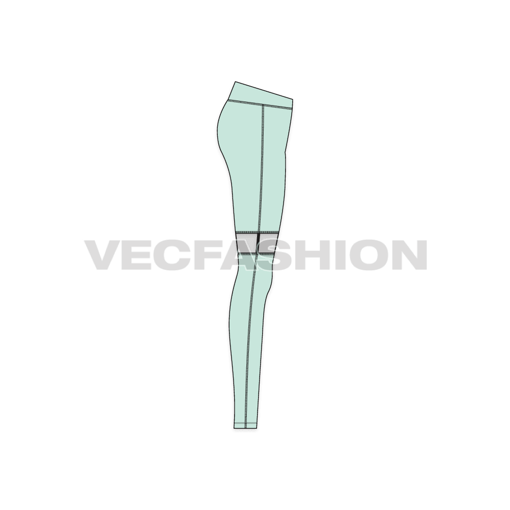 Womens compression leggings flat sketch, side view