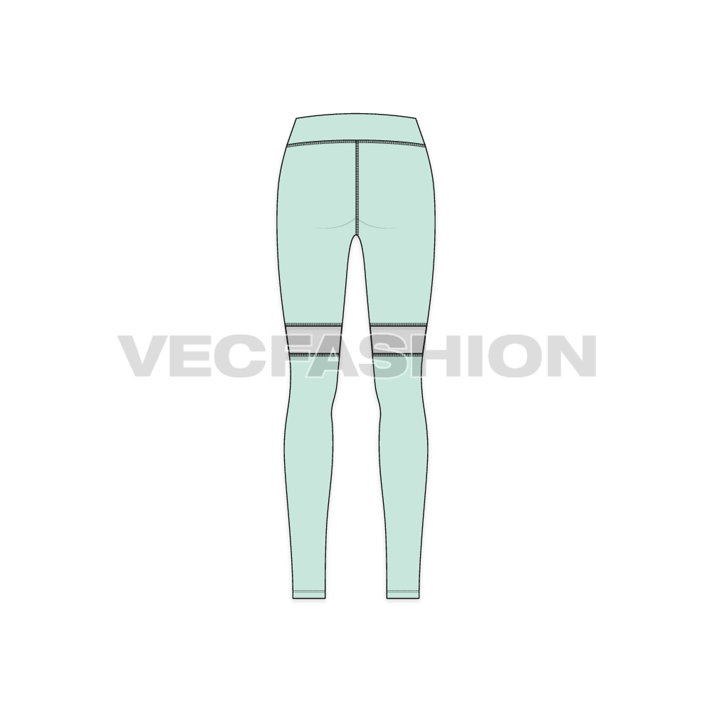 Womens compression leggings flat sketch, back view