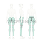 Womens compression leggings flat sketch, croqui sketch