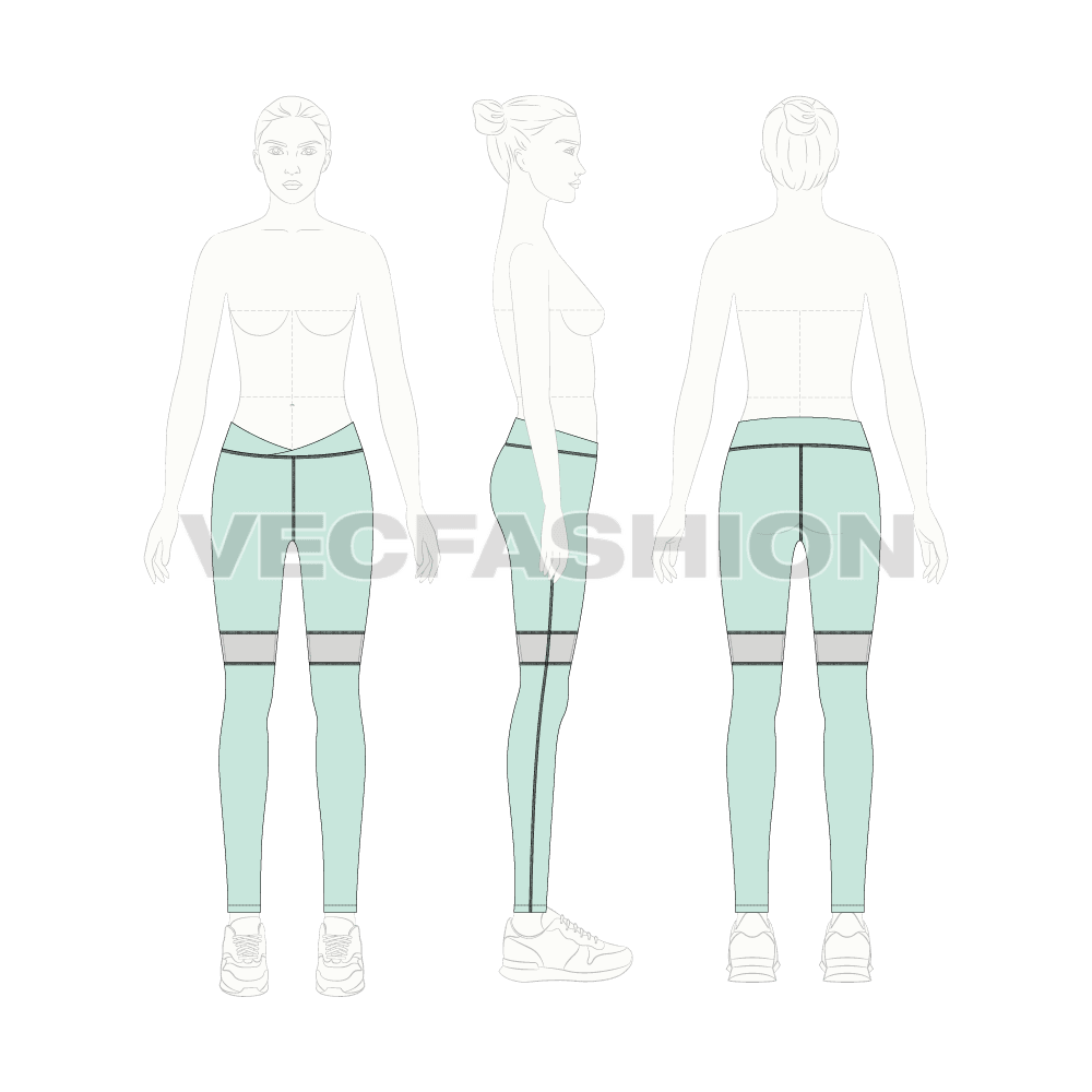 Womens compression leggings flat sketch, croqui sketch