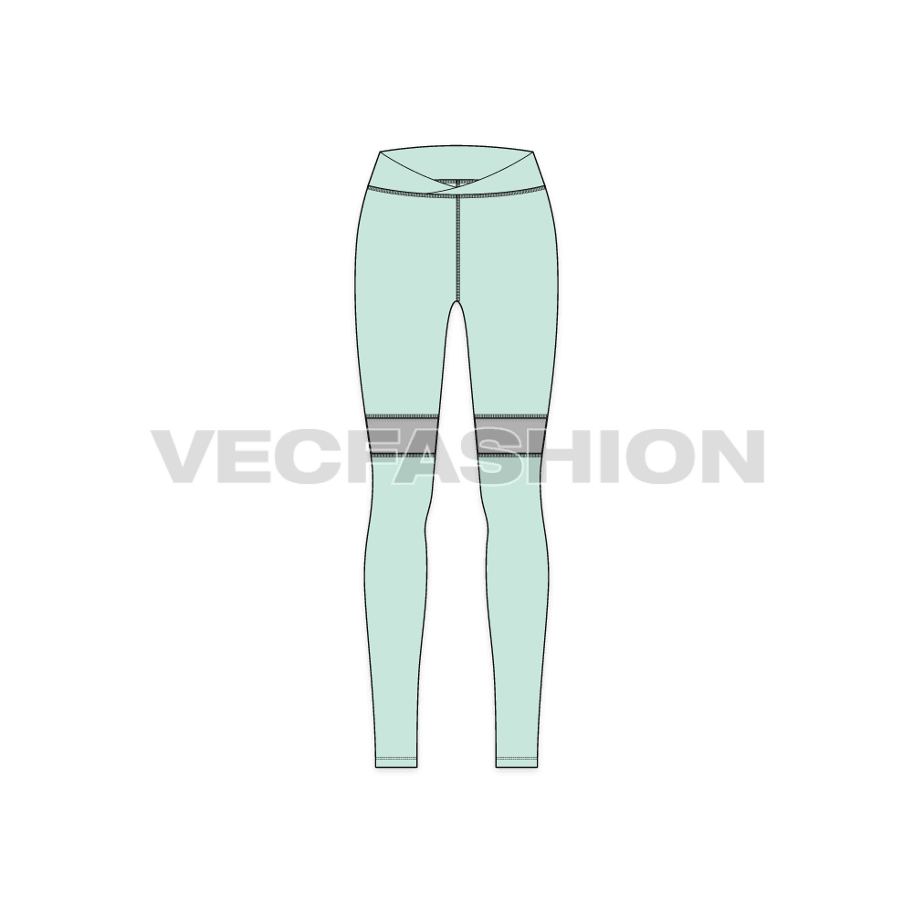 Womens compression leggings flat sketch, front view