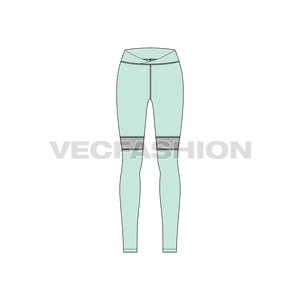 A vector fashion sketch template of Womens Compression Leggings. It has a unique and stylized waistband with 3M reflector panel just above the knees. 