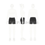 Womens compression shorts flat sketch, croqui sketch