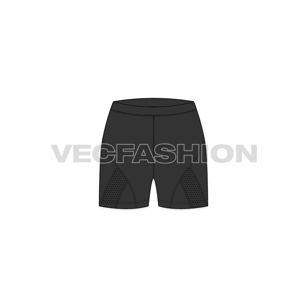 Womens compression shorts flat sketch, front view