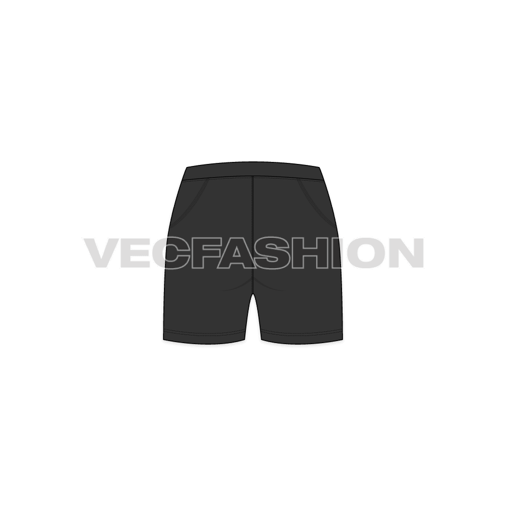 Womens compression shorts flat sketch, back view