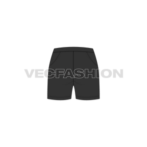 A vector fashion sketch template of Women's Compression Shorts. It is made out of lycra material and have panels on sides with flat lock stitch. 