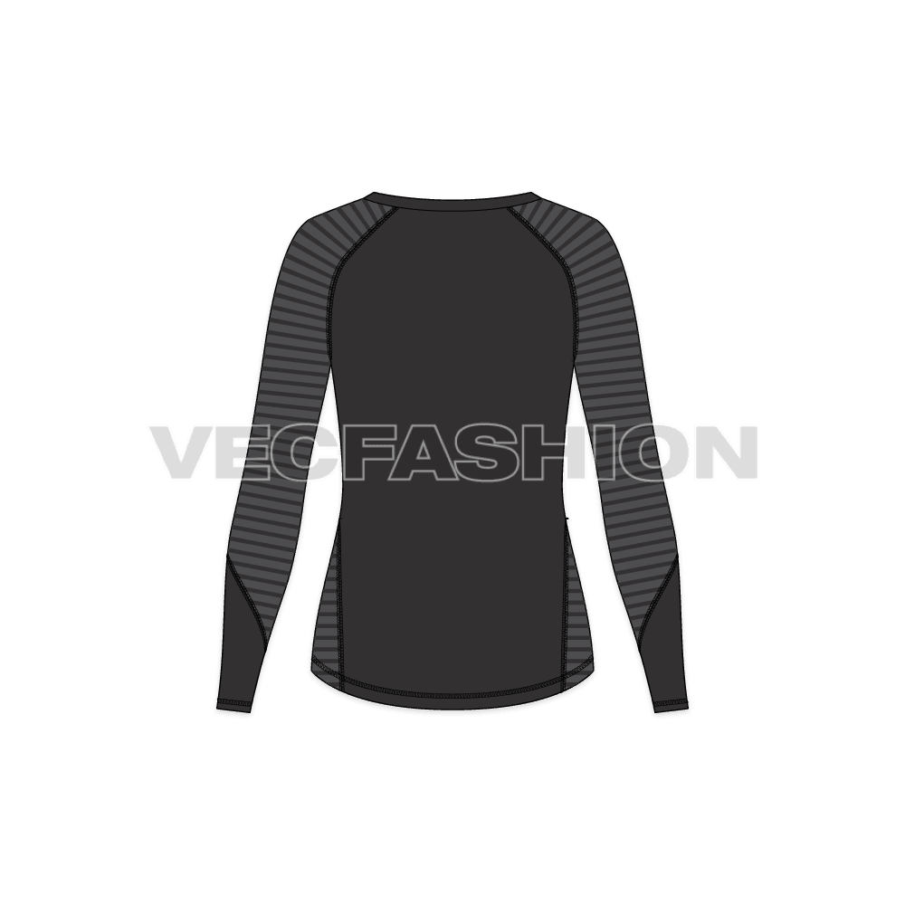 Womens compression tee flat sketch, back view