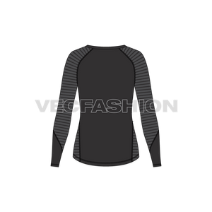 A vector templates for Women's Compression Tee in black and charcoal gray color. It is design with the clima cool fabric and help you boost your confidence by giving you a locked-in feel. This fabric and fit is great to keep you focused and empowered for your fitness and training sessions. 