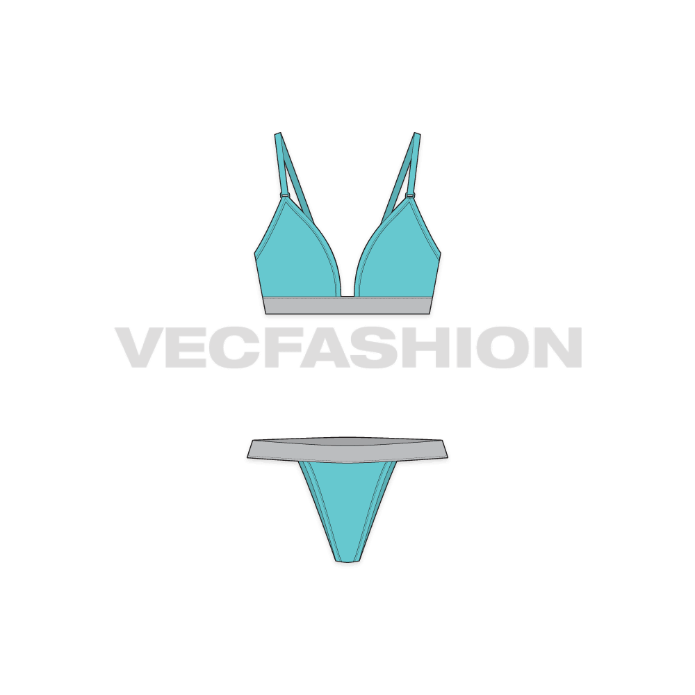 Womens cotton bra and panties set flat sketch, front view