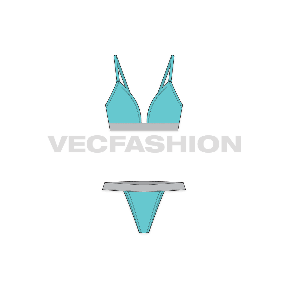 An editable vector template for Women's Cotton Bra and Panties Set.