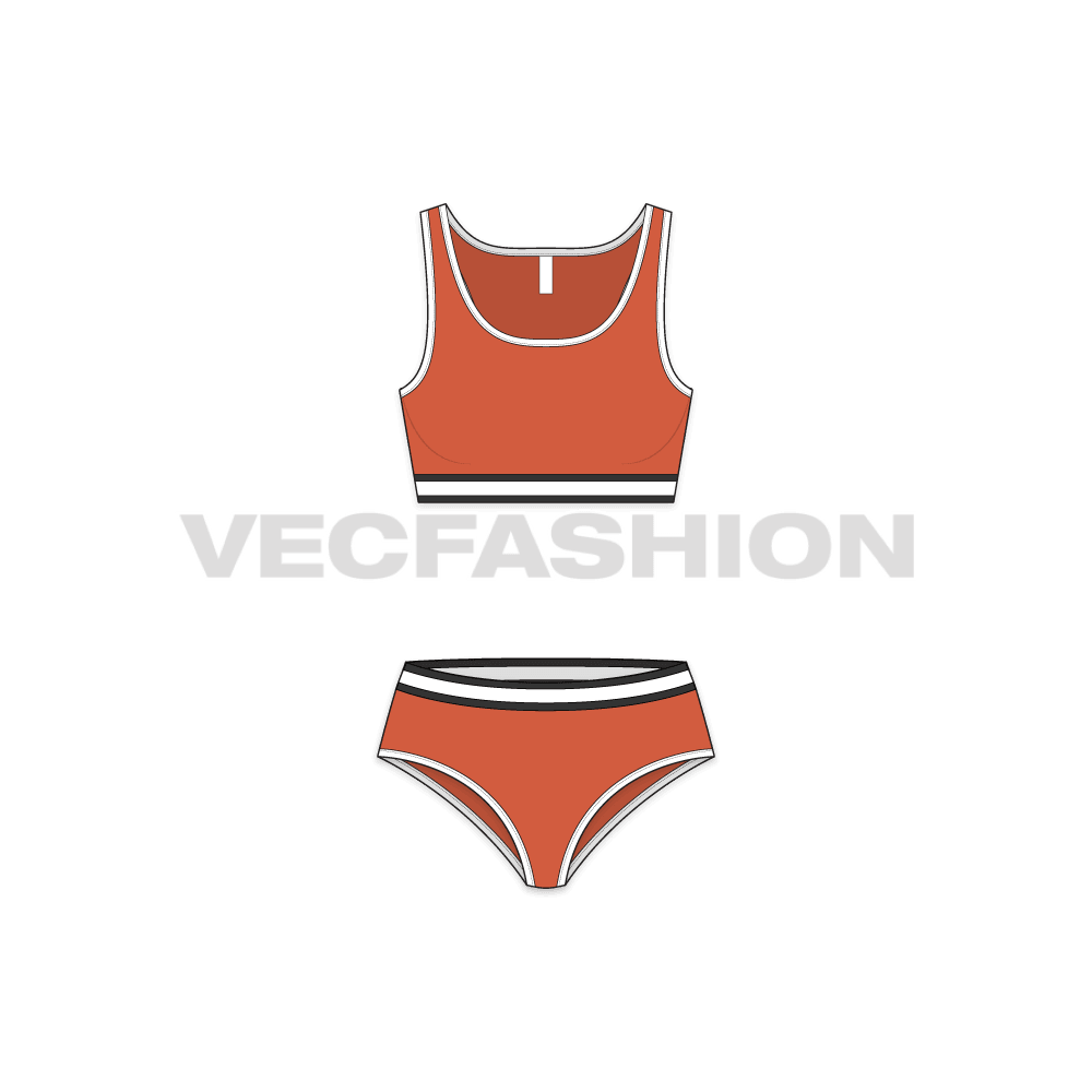 Womens cotton bralette set flat sketch, front view