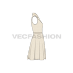 Womens cotton poplin dress flat sketch, side view
