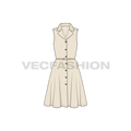 Womens cotton poplin dress flat sketch, front view